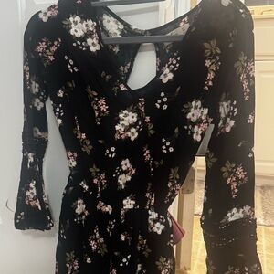 Hollister Black Floral Long Sleeve Dress